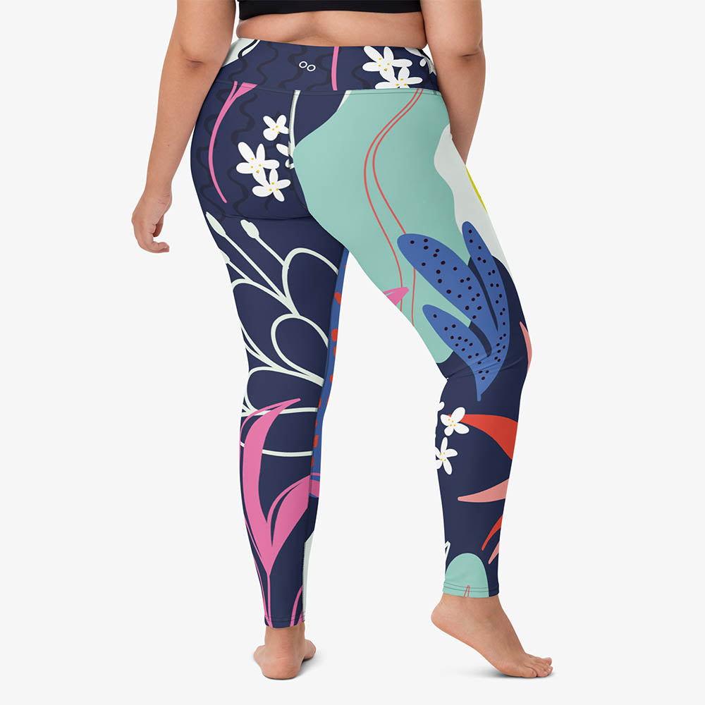 WAREHOUSE Floral Leggings "Fluid Flowers" Blue/Yellow