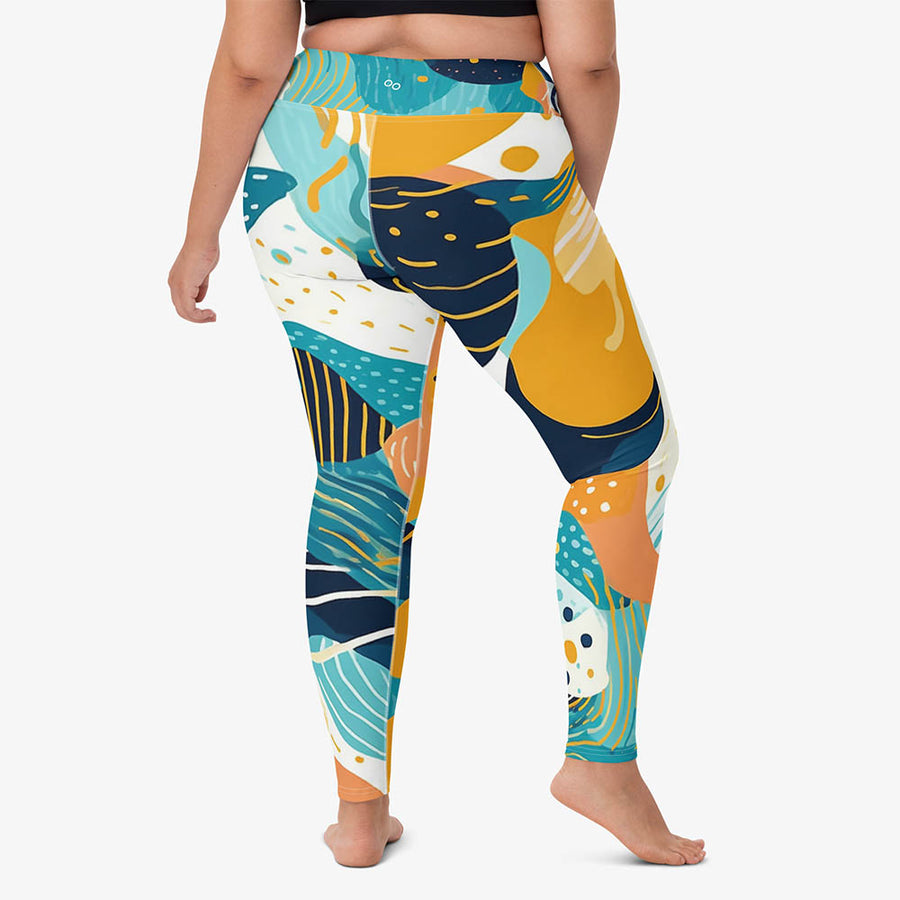 Printed Leggings "Seascape" Turquoise/Blue/Yellow