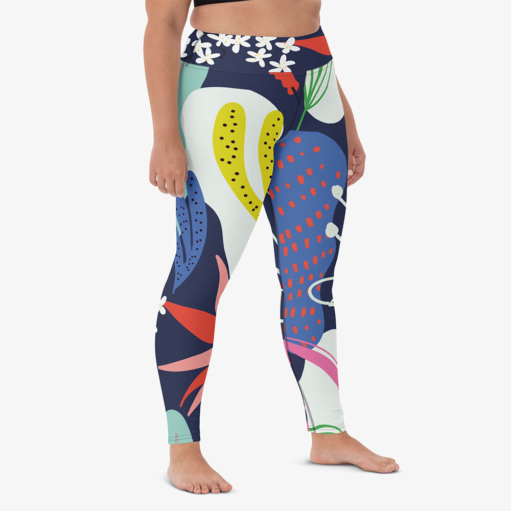WAREHOUSE Floral Leggings "Fluid Flowers" Blue/Yellow