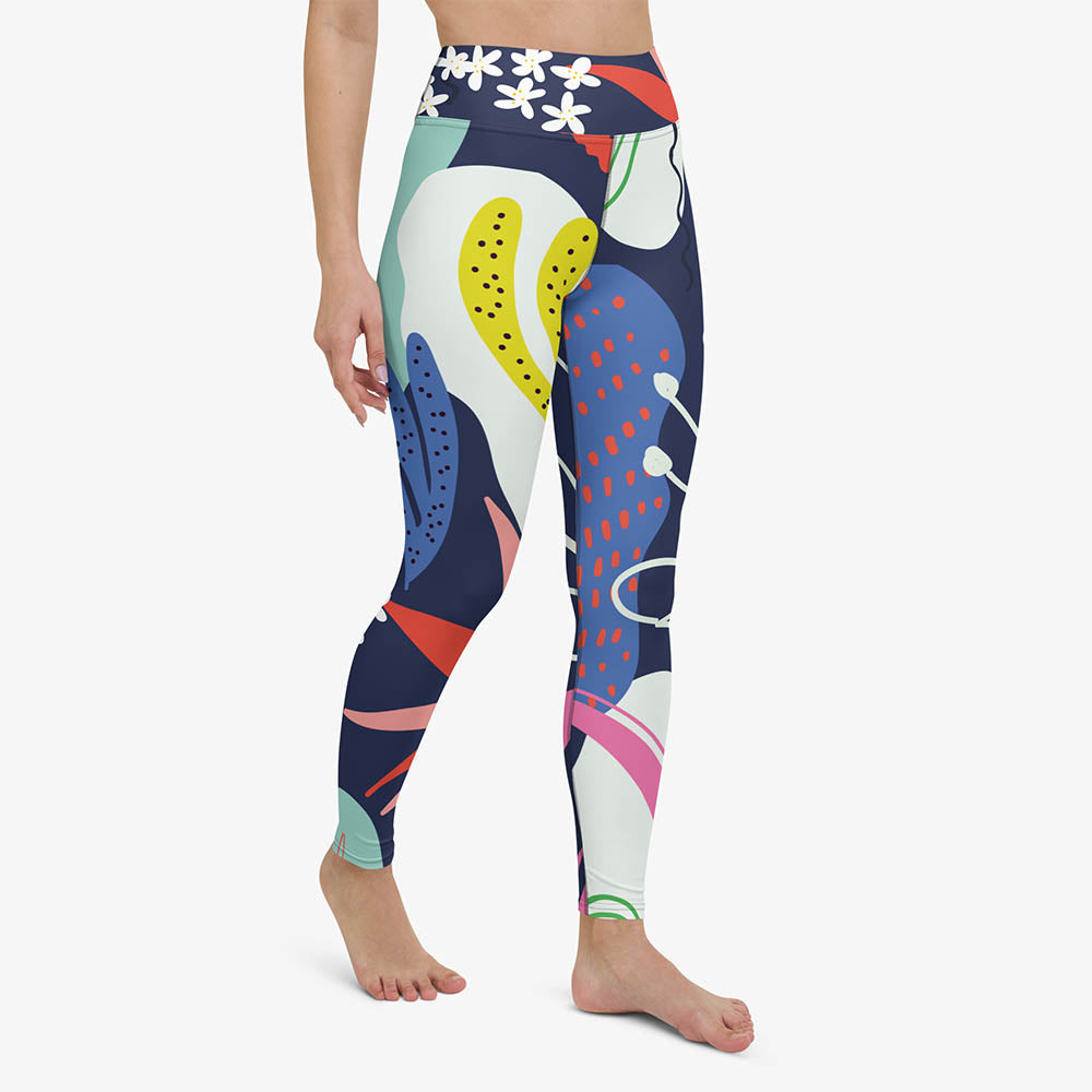 WAREHOUSE Floral Leggings "Fluid Flowers" Blue/Yellow
