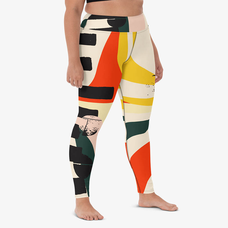 Printed Leggings "Stripe Art" Black/Red/Yellow