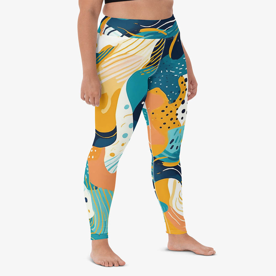 Printed Leggings "Seascape" Turquoise/Blue/Yellow