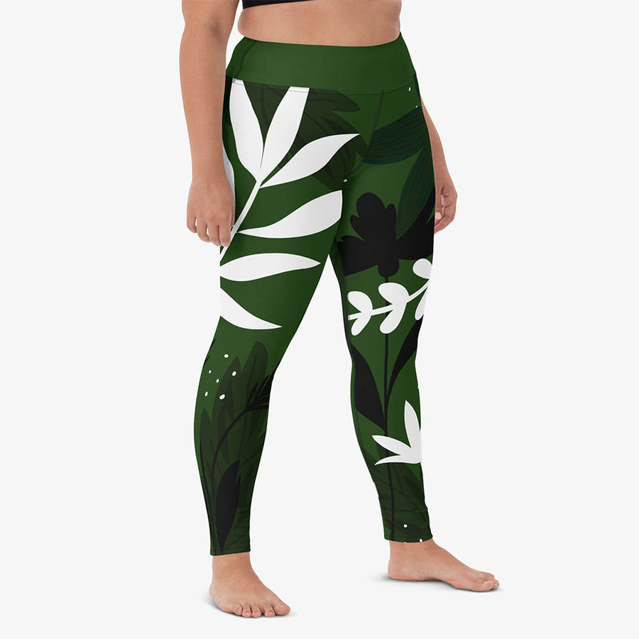 Floral Leggings "Night Garden" Green/White