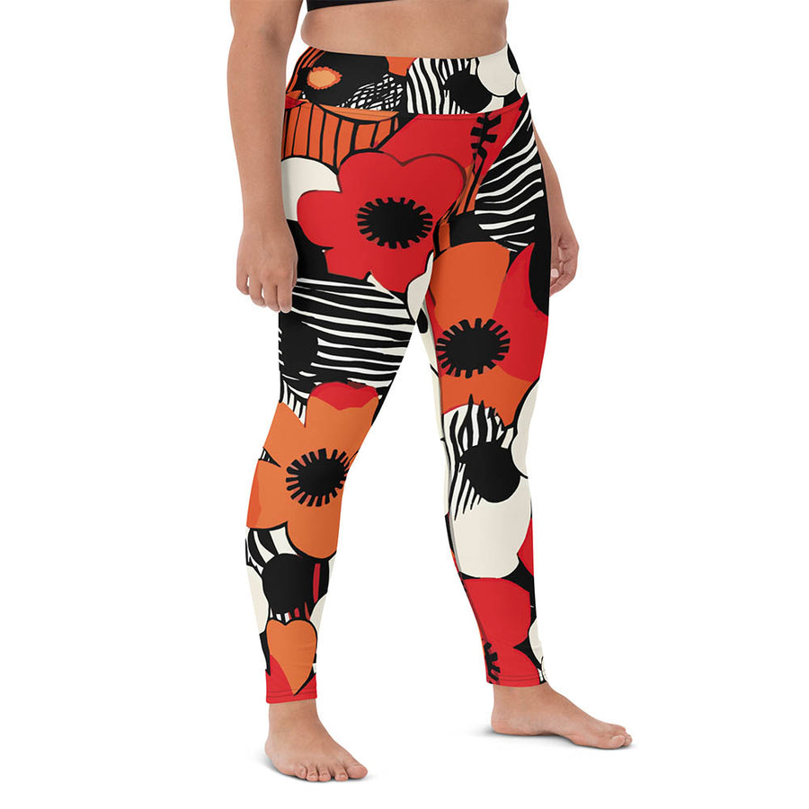 Floral Leggings "Zebra Blossom" Black/Red/Orange