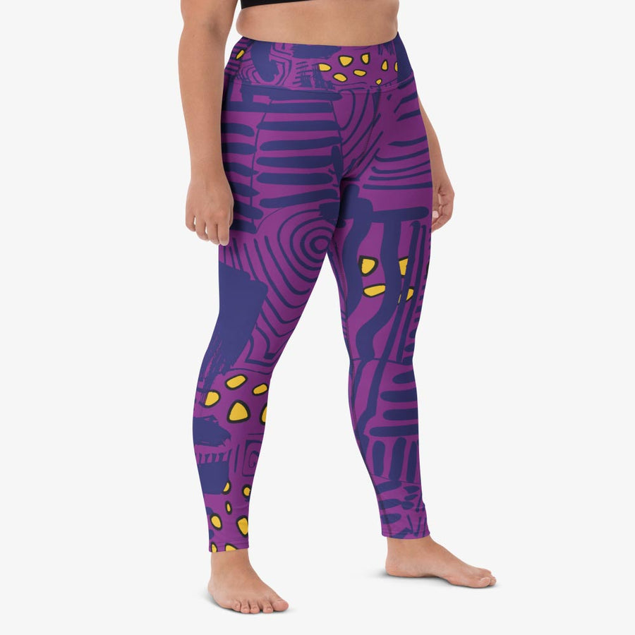 Printed Leggings "Electric Maze" Purple/Yellow