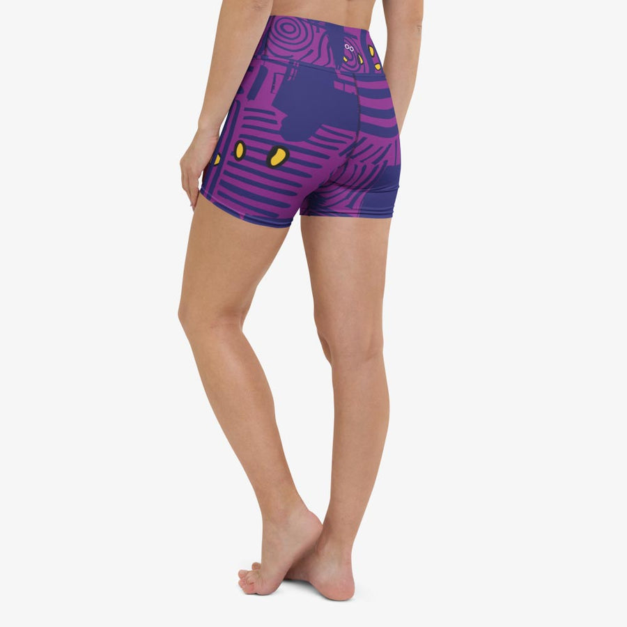 Printed Yoga Shorts "Electric Maze" Purple/Yellow