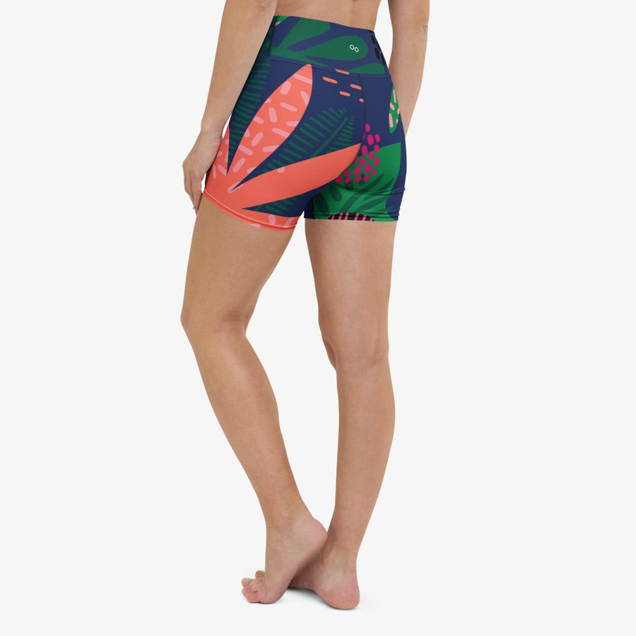 Floral Yoga Shorts "Floral Funk" Blue, Green, Coral