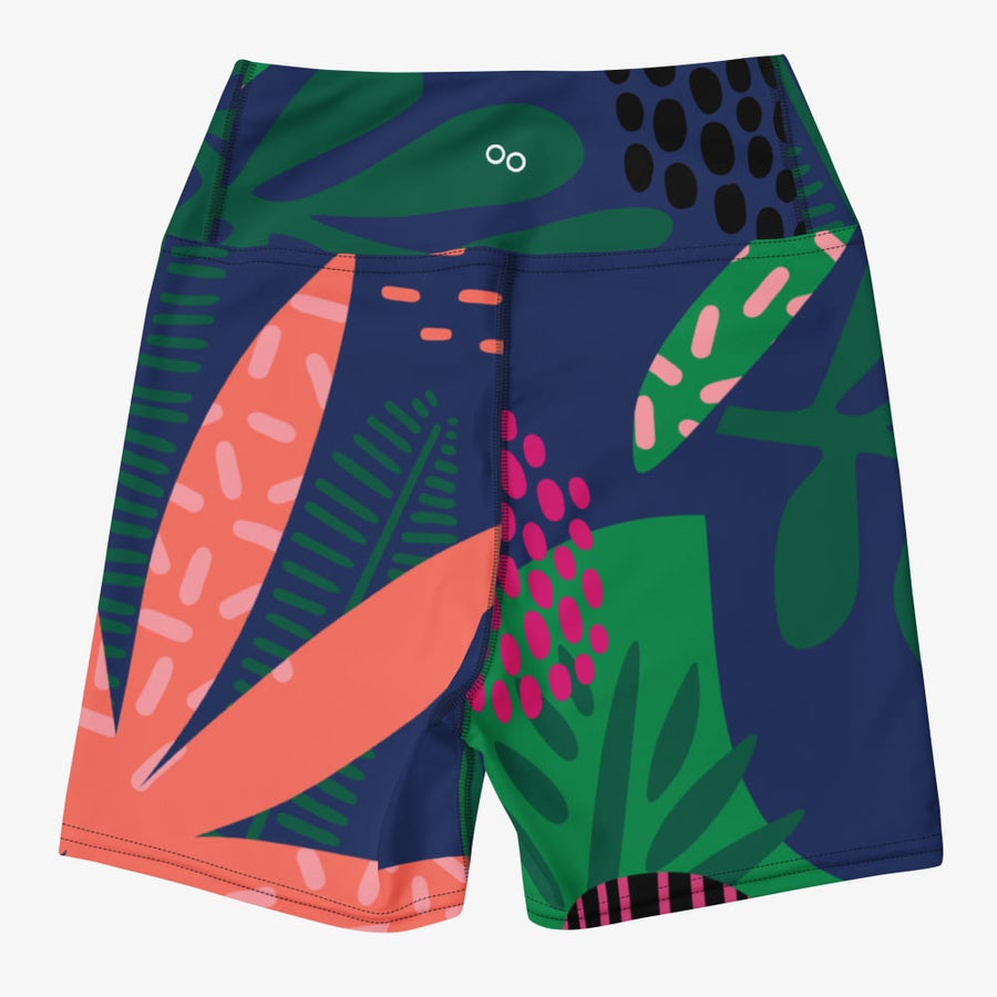 Floral Yoga Shorts "Floral Funk" Blue, Green, Coral
