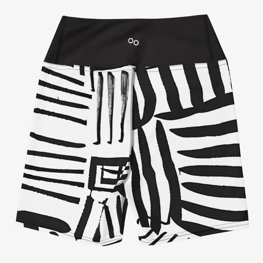 Printed yoga shorts "Black and Wow" Black/White