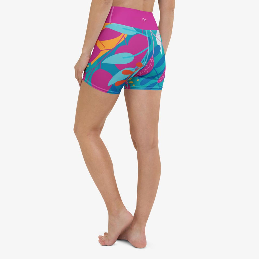 Yoga Shorts "Petal Party" Turquoise/Fuchsia