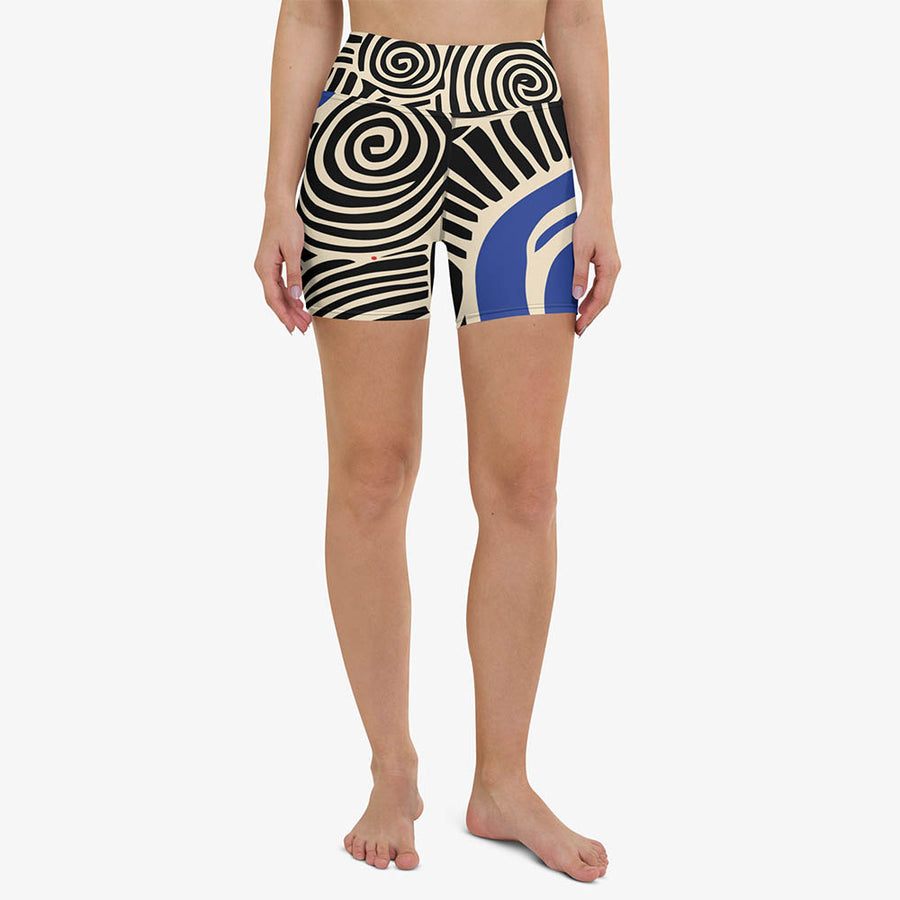 Printed Yoga Shorts "Vertigo" Black/Blue/Red