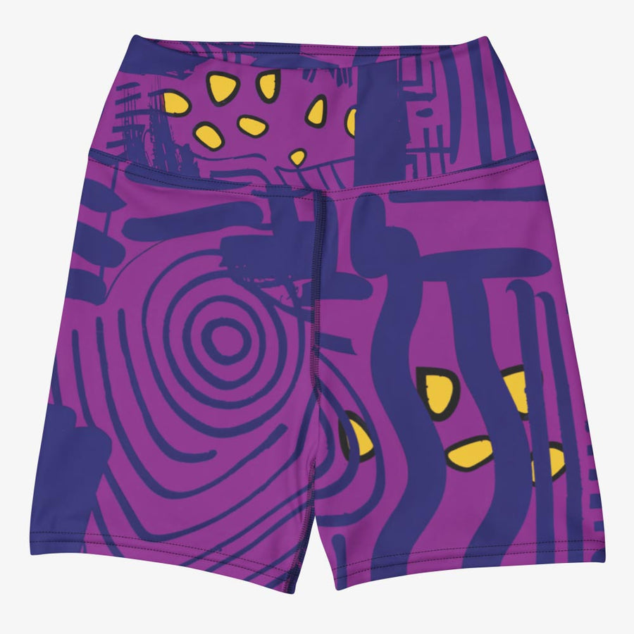 Printed Yoga Shorts "Electric Maze" Purple/Yellow