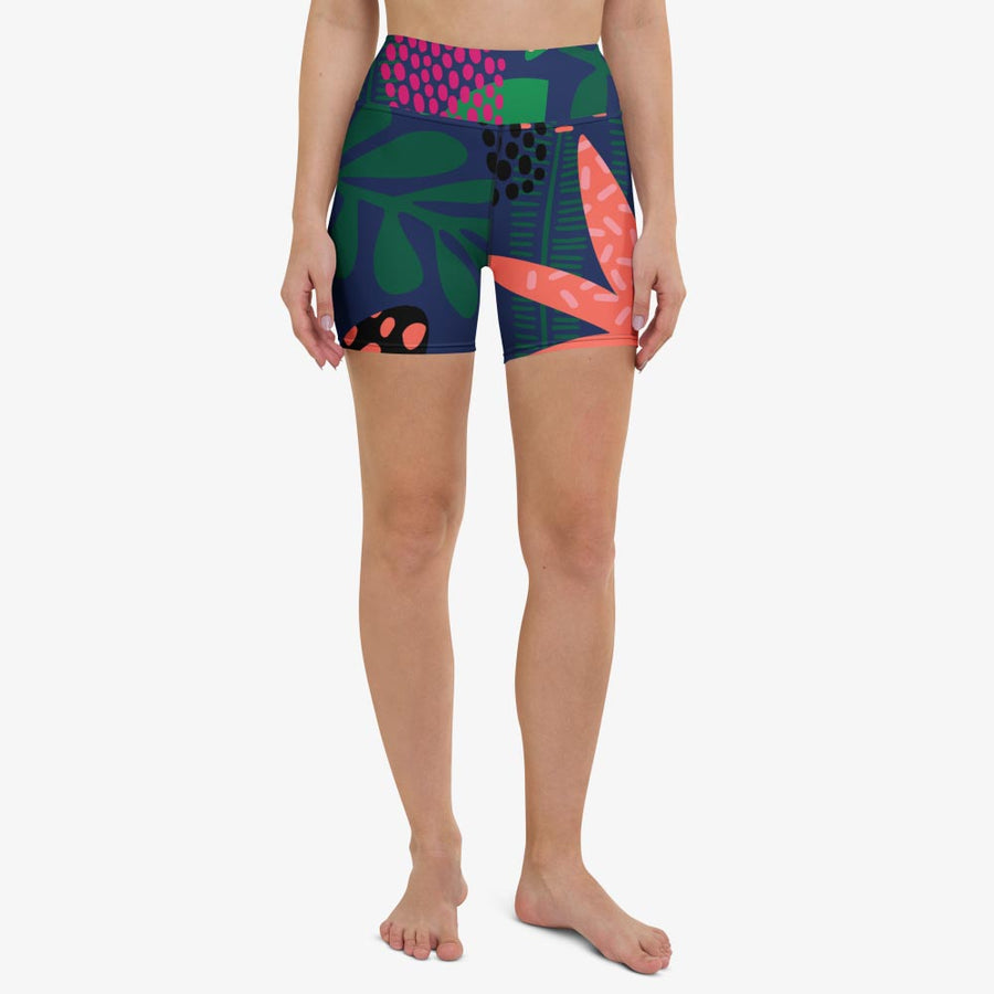 Floral Yoga Shorts "Floral Funk" Blue, Green, Coral