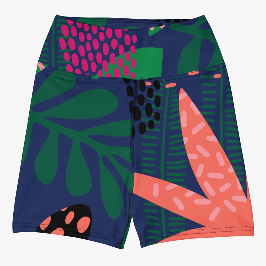 Floral Yoga Shorts "Floral Funk" Blue, Green, Coral