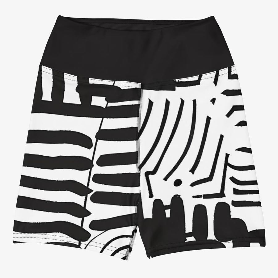 Printed yoga shorts "Black and Wow" Black/White