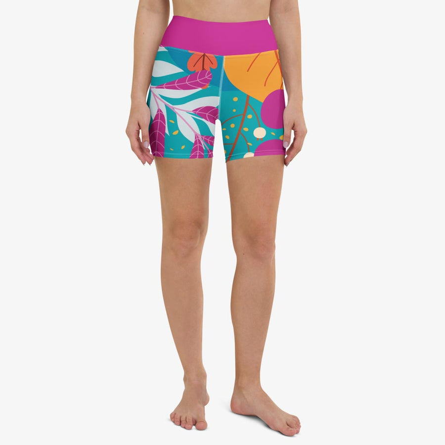 Yoga Shorts "Petal Party" Turquoise/Fuchsia