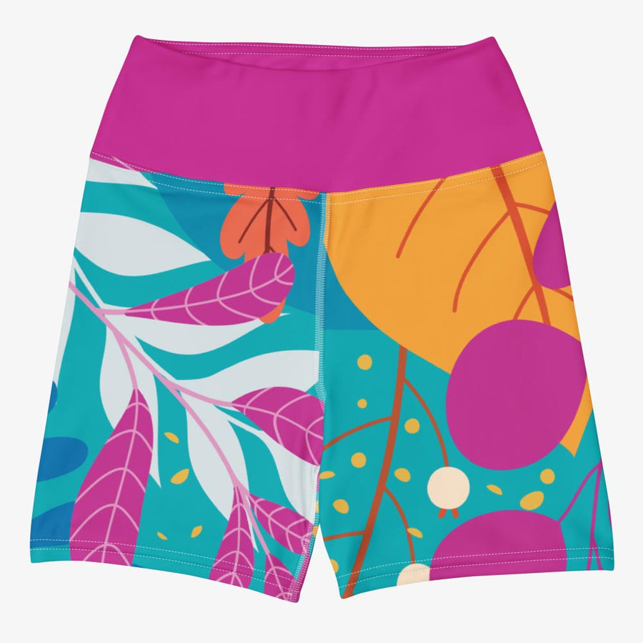Yoga Shorts "Petal Party" Turquoise/Fuchsia