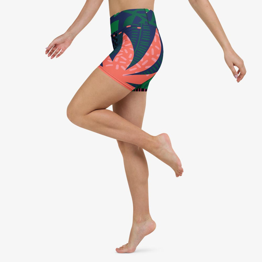 Floral Yoga Shorts "Floral Funk" Blue, Green, Coral