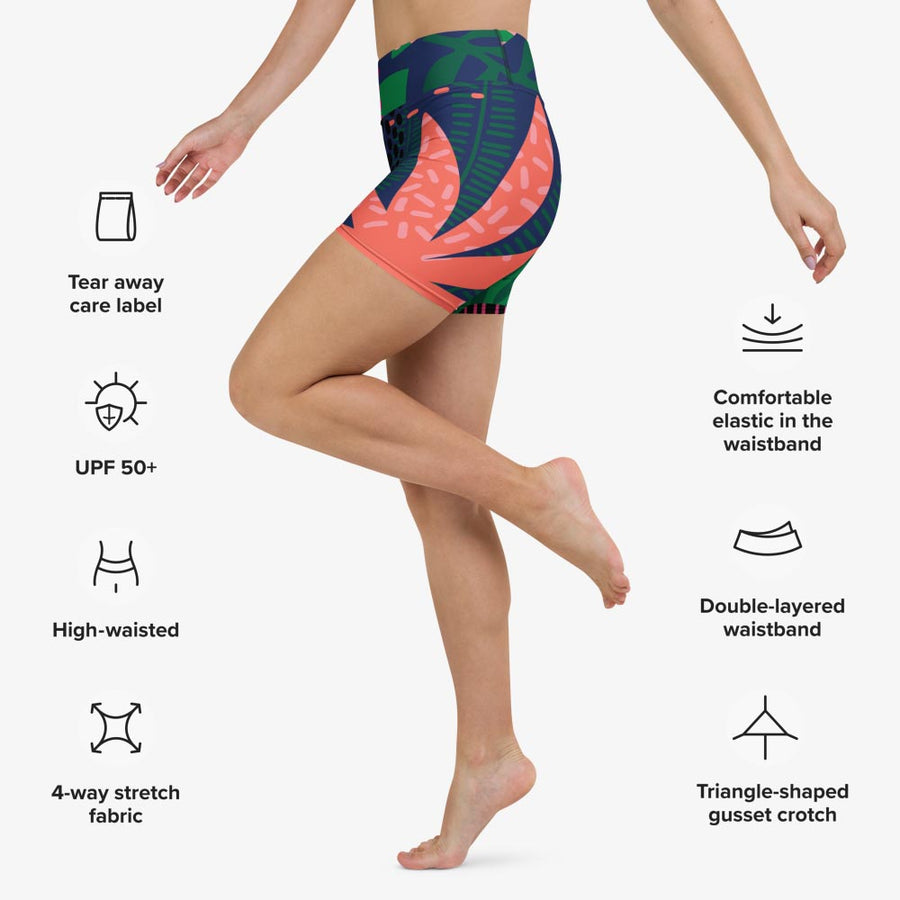 Floral Yoga Shorts "Floral Funk" Blue, Green, Coral