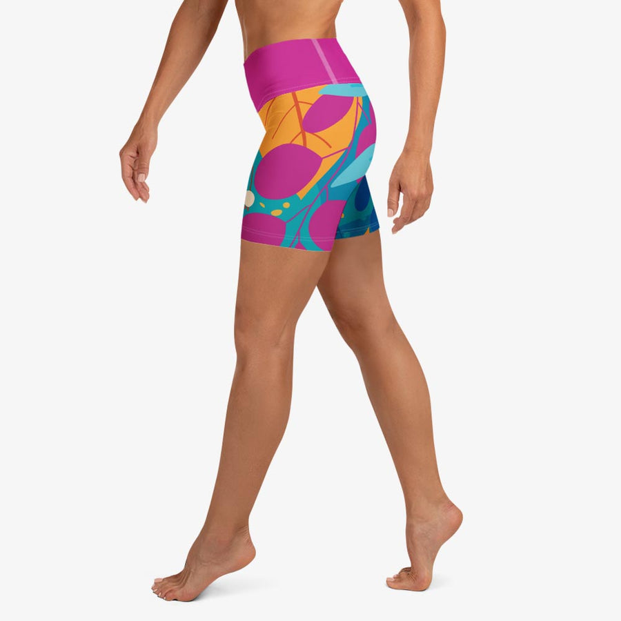 Yoga Shorts "Petal Party" Turquoise/Fuchsia