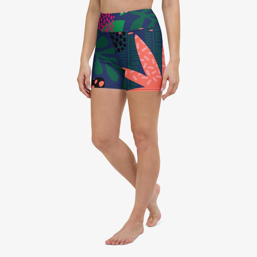 Floral Yoga Shorts "Floral Funk" Blue, Green, Coral