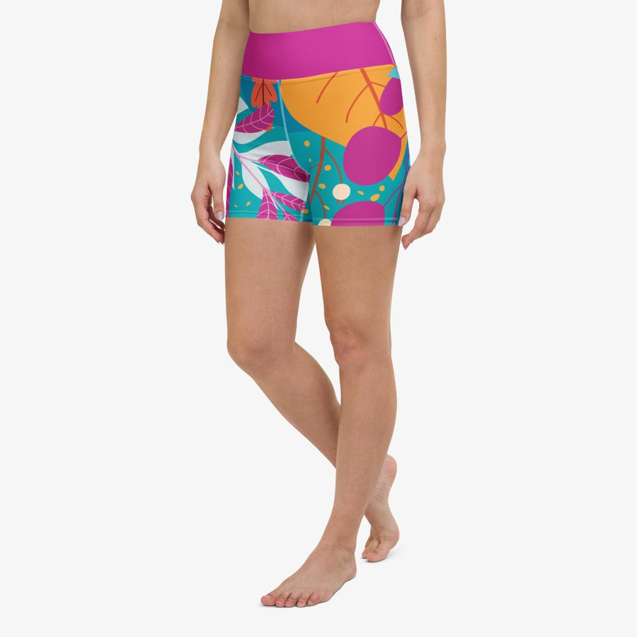 Yoga Shorts "Petal Party" Turquoise/Fuchsia