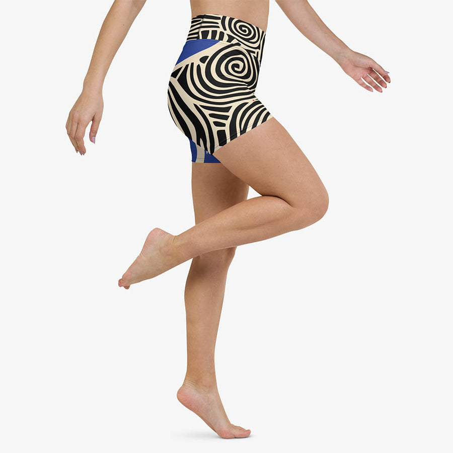 Printed Yoga Shorts "Vertigo" Black/Blue/Red