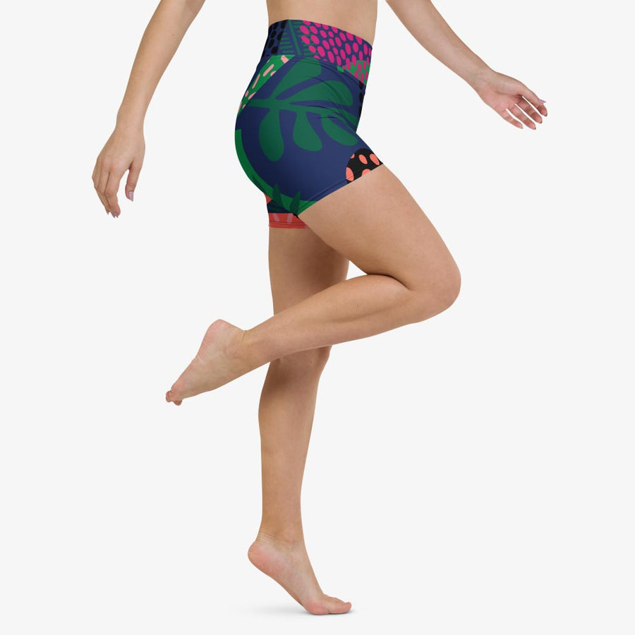 Floral Yoga Shorts "Floral Funk" Blue, Green, Coral
