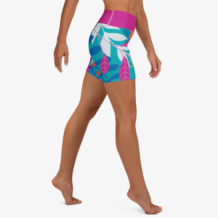 Yoga Shorts "Petal Party" Turquoise/Fuchsia