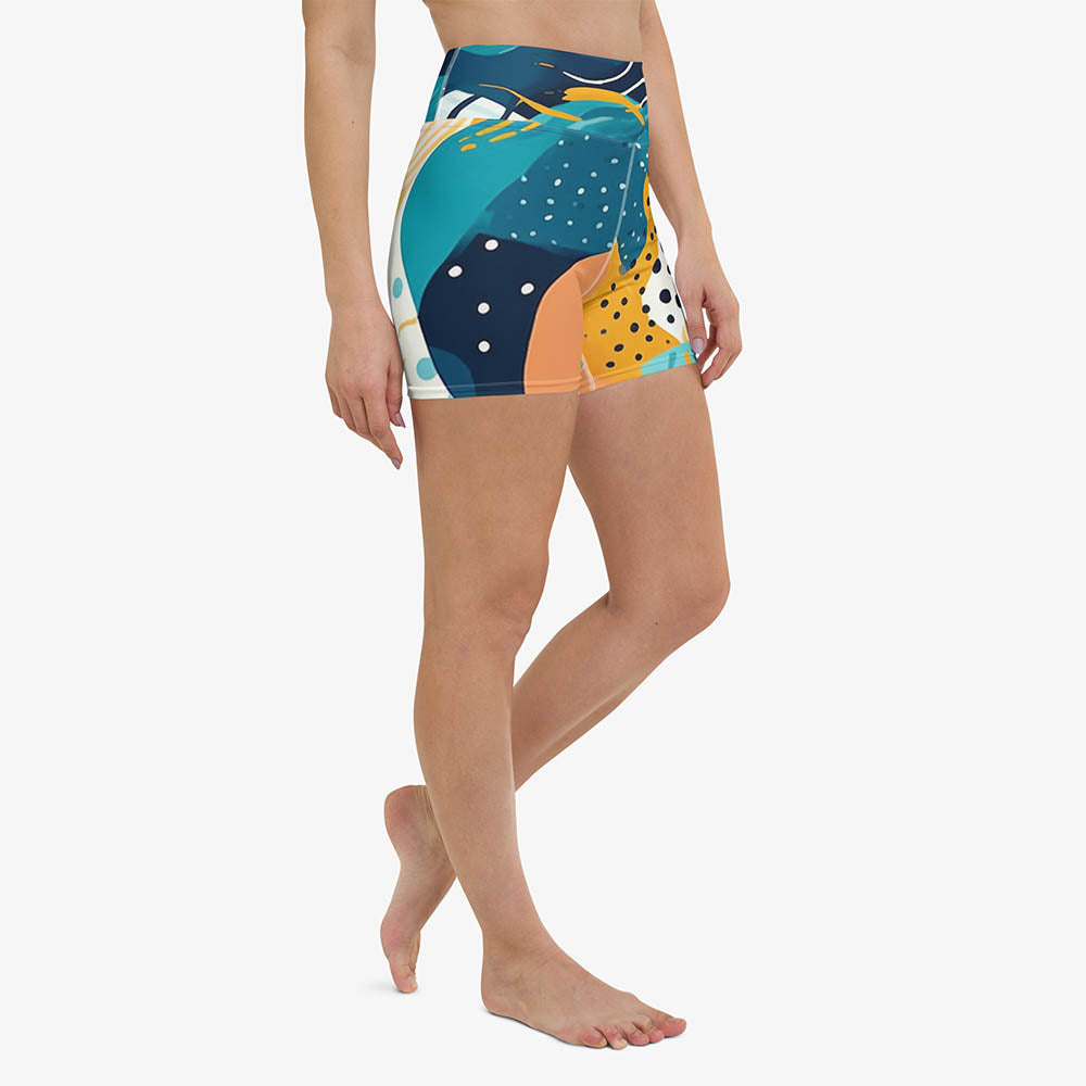 WAREHOUSE Printed Yoga Shorts "Seascape" Turquoise/Blue/Yellow