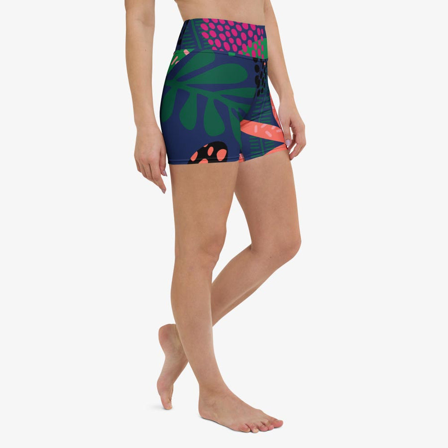 Floral Yoga Shorts "Floral Funk" Blue, Green, Coral