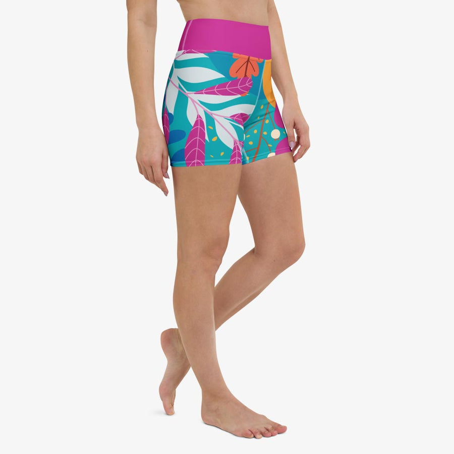 Yoga Shorts "Petal Party" Turquoise/Fuchsia