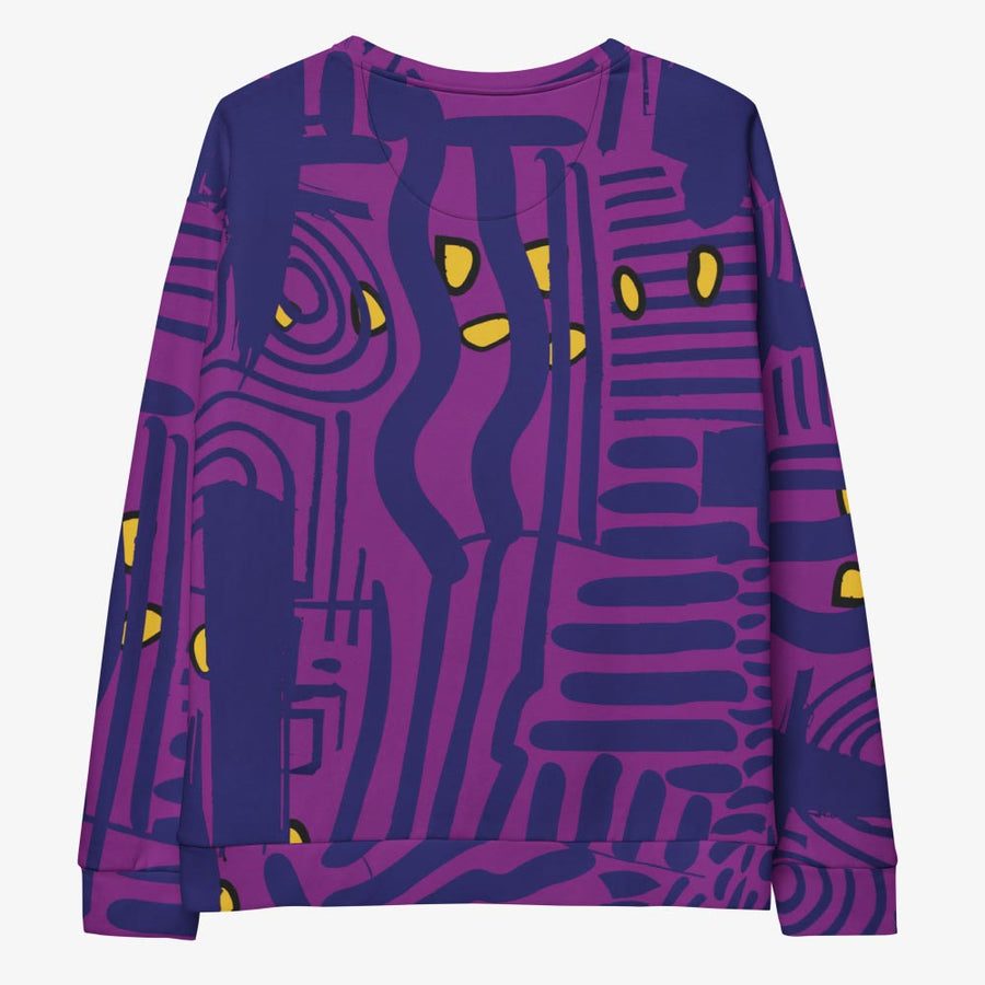 Recycled Fleece Sweatshirt "Electric Maze" Purple/Yellow
