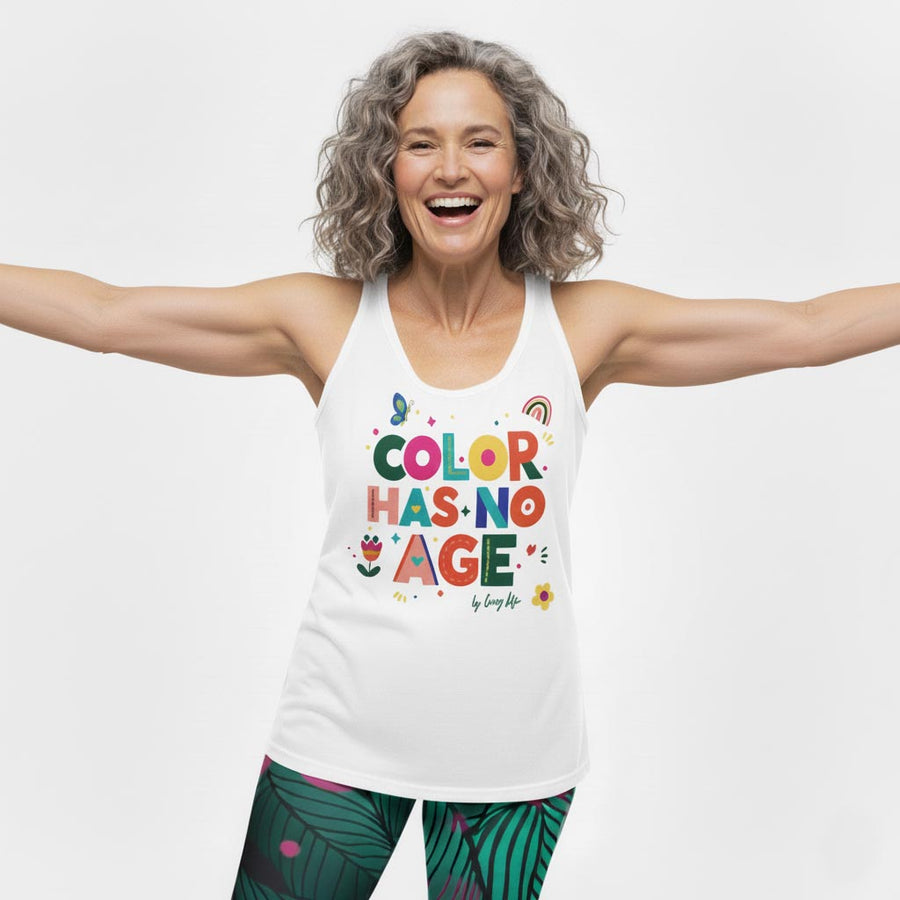 COLOR HAS NO AGE fitted racerback tank top