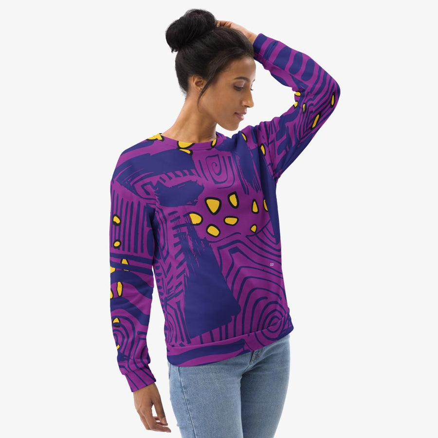 Recycled Fleece Sweatshirt "Electric Maze" Purple/Yellow