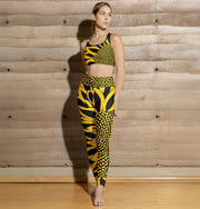 WAREHOUSE Floral Leggings "Funflower" Yellow / Black