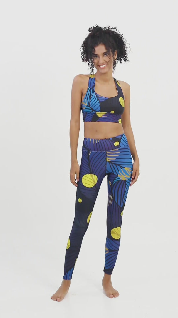 Floral Leggings "Fireflies" Blue/Yellow