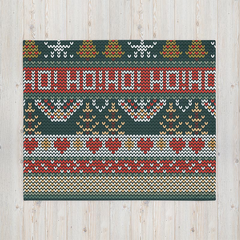 Printed Throw Blanket "Oh! Oh! Oh!" Red/Green