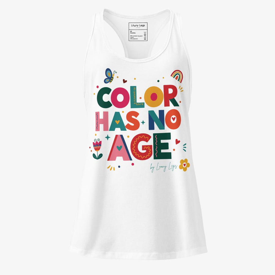 COLOR HAS NO AGE fitted racerback tank top