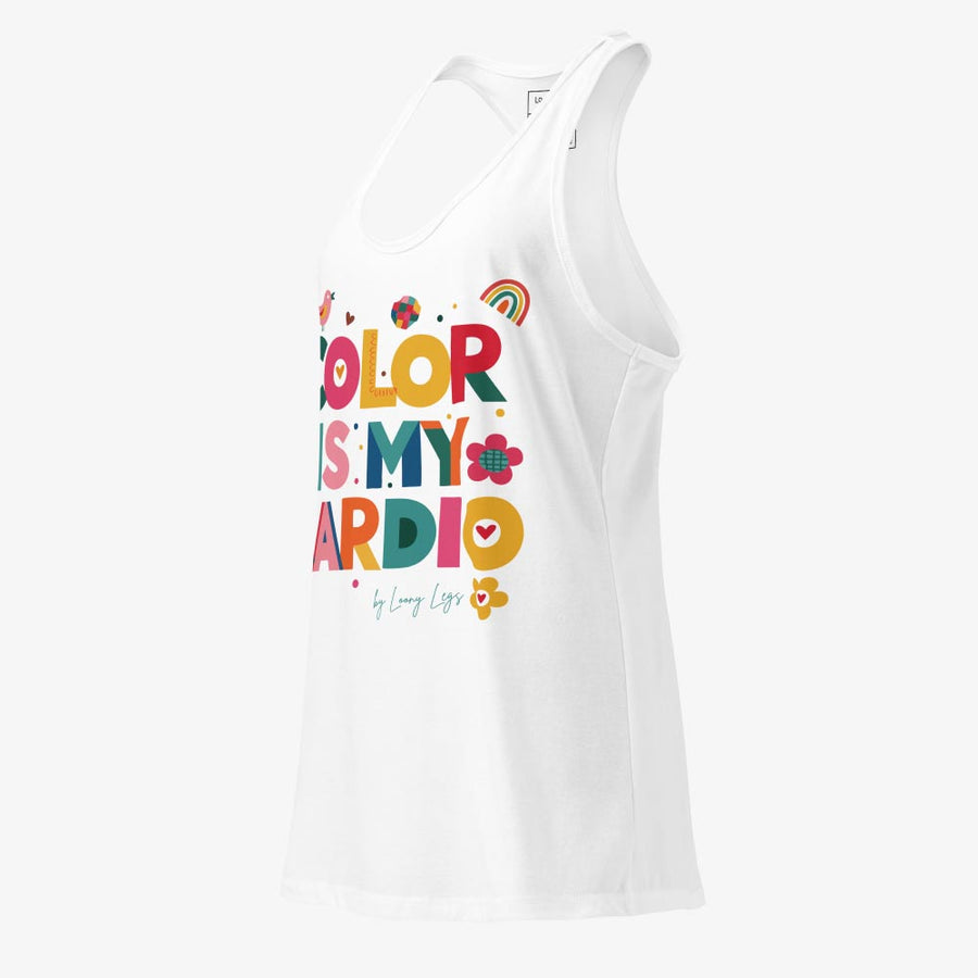 COLOR IS MY CARDIO fitted racerback tank top