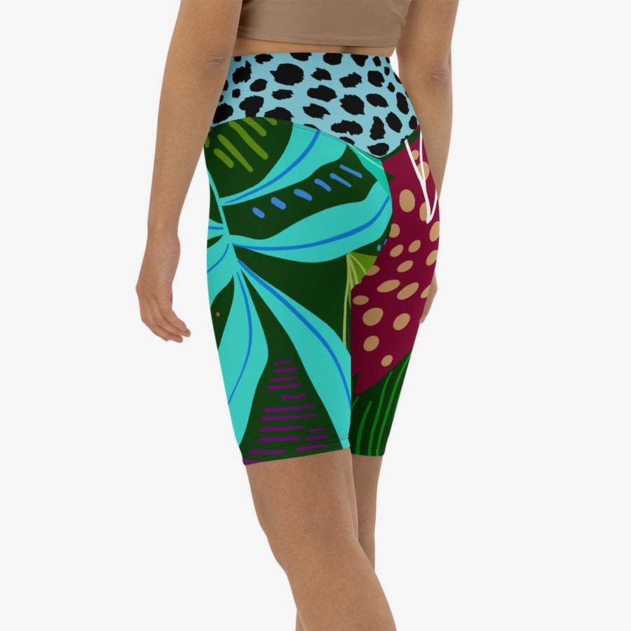 Biker Shorts "Animal Leaves" Green/Powder Blue