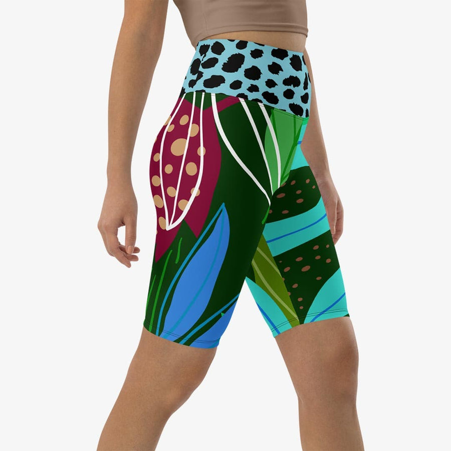 Biker Shorts "Animal Leaves" Green/Powder Blue