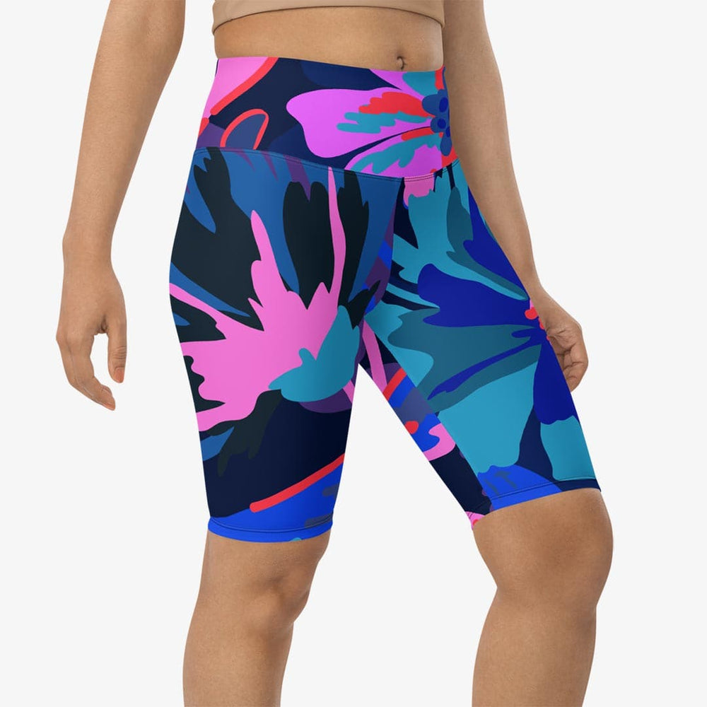 Flower Splash Biker Shorts – Blue/Fuchsia