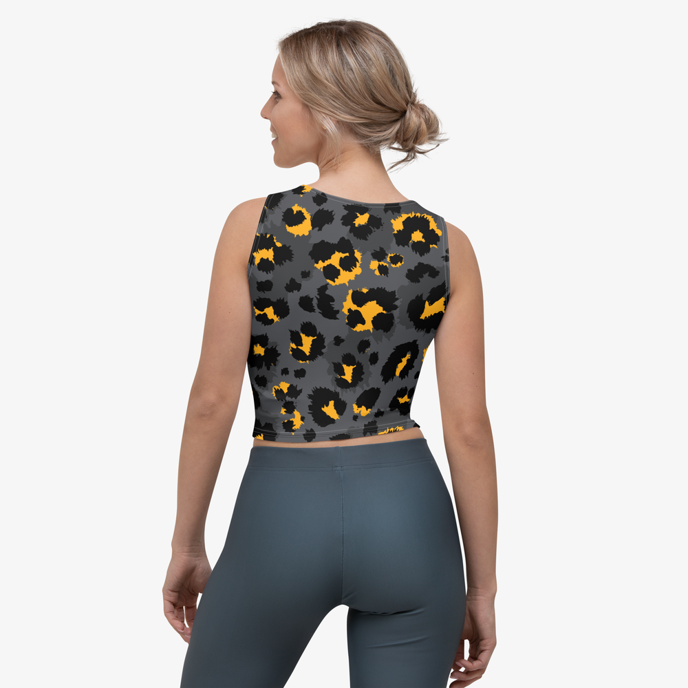 Back view of a white crop top with abstract print.