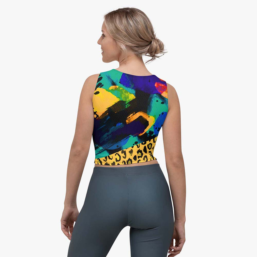 Printed Crop Top "Wild Canvas" Blue/Yellow