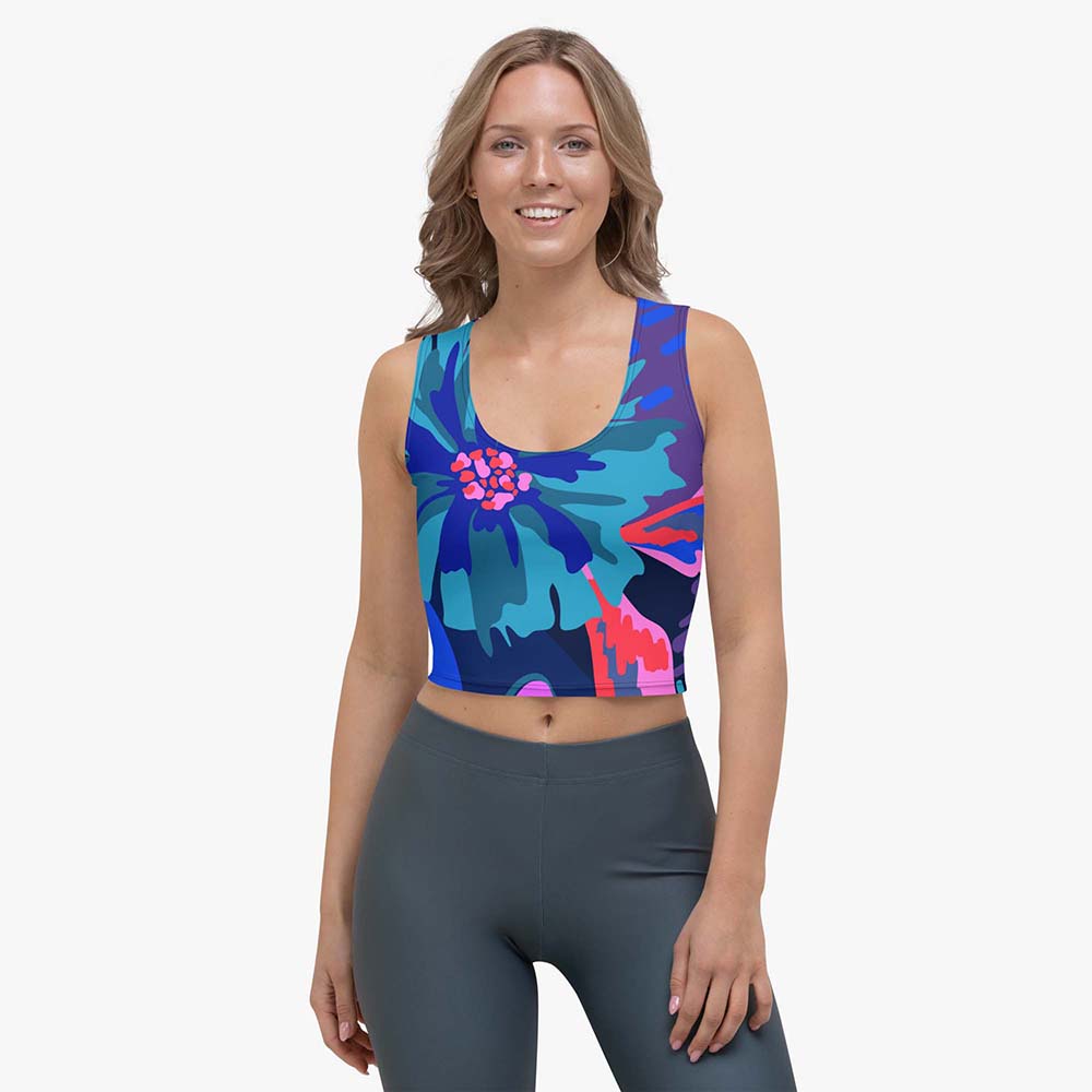 Flower Splash Crop Top – Blue/Fuchsia