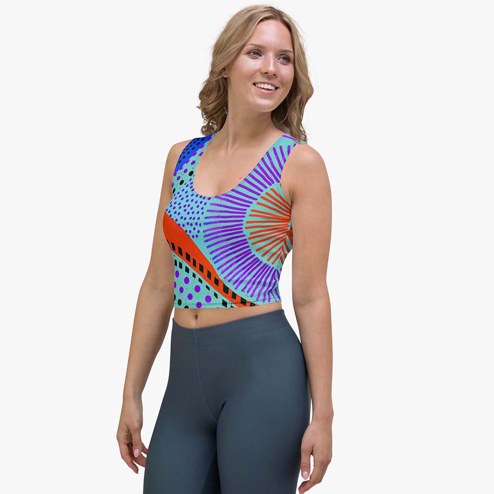 Ethno Pop Crop Top – Turquoise/Red
