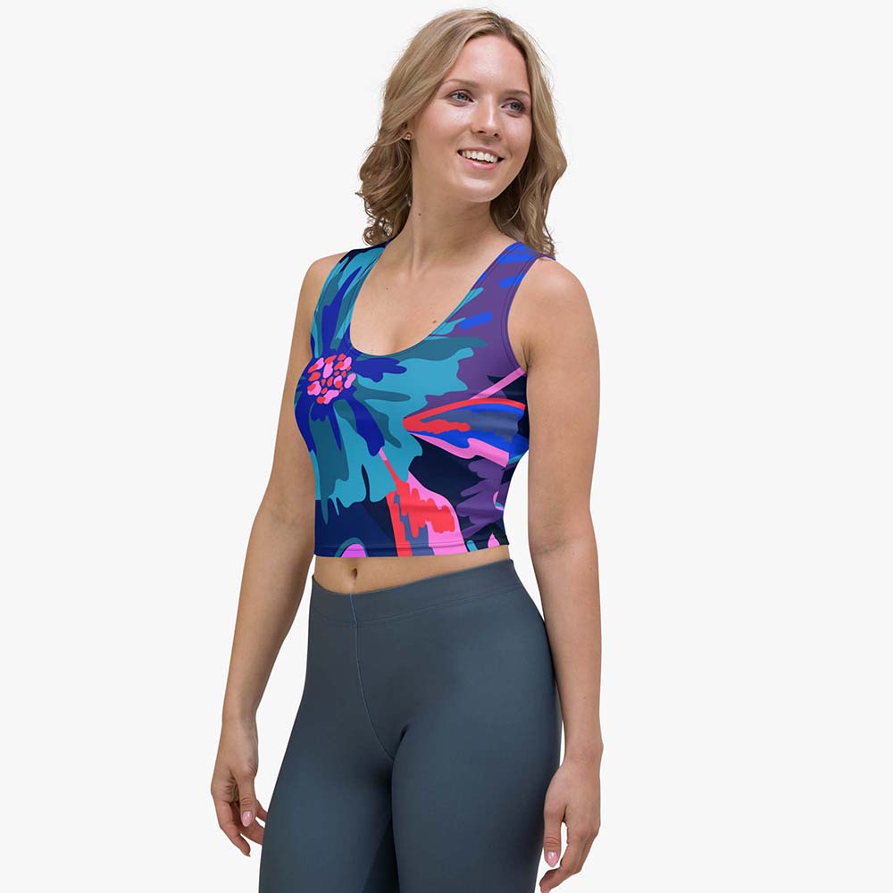 Flower Splash Crop Top – Blue/Fuchsia