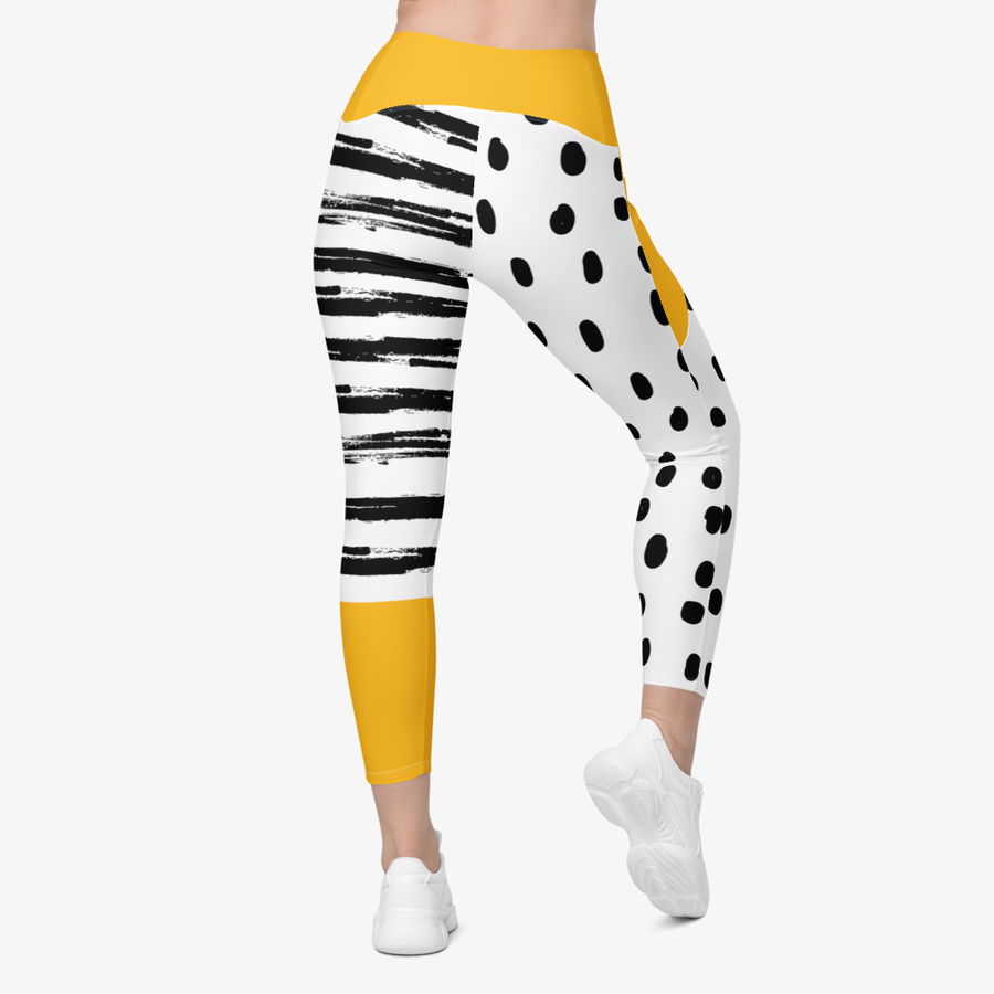 Recycled Printed Leggings "Dots&Stripes" Yellow with pockets
