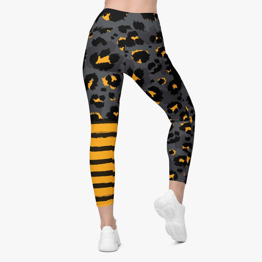 Recycled Animal Printed Leggings "BeePard" with Pockets Yellow/Black
